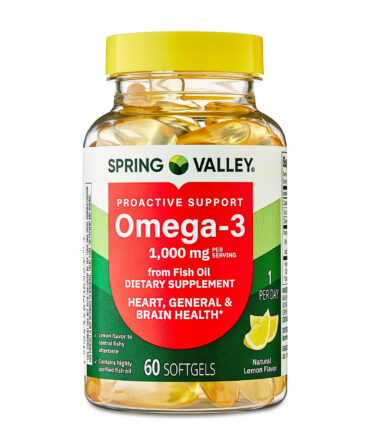 Spring Valley Apoyo Proactivo Omega-3 Suplemento Dietético de Aceite de Pescado Cápsulas Blandas para la Salud Del Corazón/general/cerebro, 1000 mg, 60 Unidades