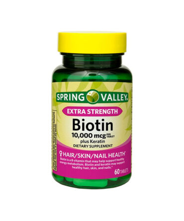 Spring Valley Tabletas de Suplemento Dietético de Biotina Extra Fuerte Más Queratina para la Salud Del Cabello/piel/uña, 10,000 mcg, 60 Unidades